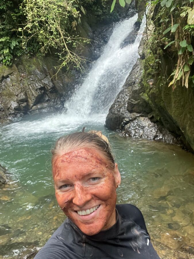 Cacao scrub on your face and bathe in waterfall